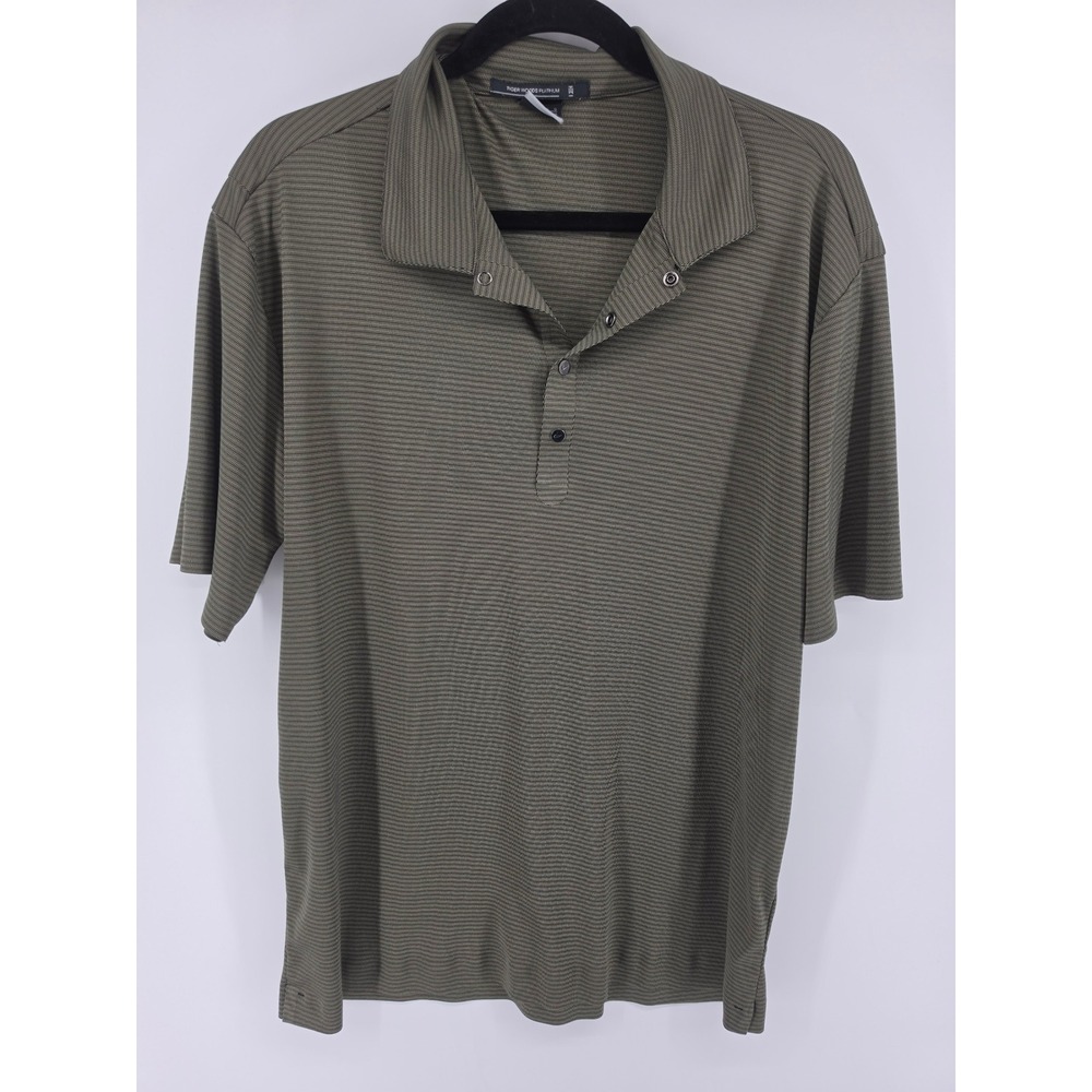 Nike Tiger Woods Platinum Golf Polo Shirt Mens Large Olive Green Fit Dry Stripe